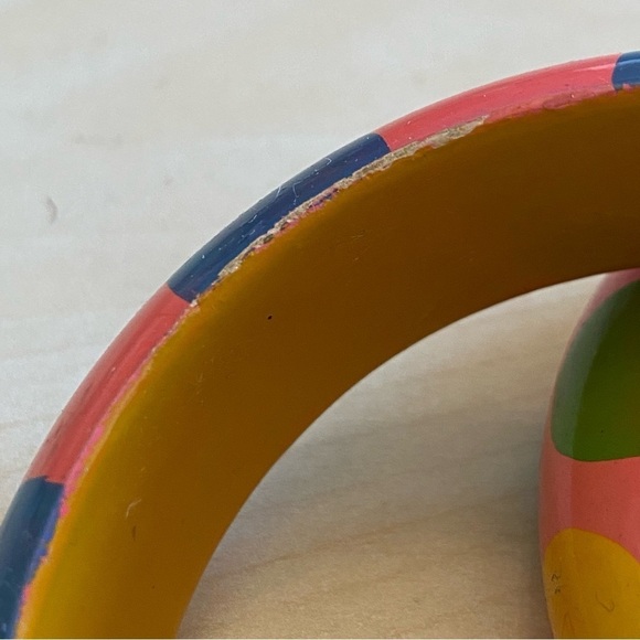 Multicolored Polka Dot Wood Bangles - Picture 8 of 11